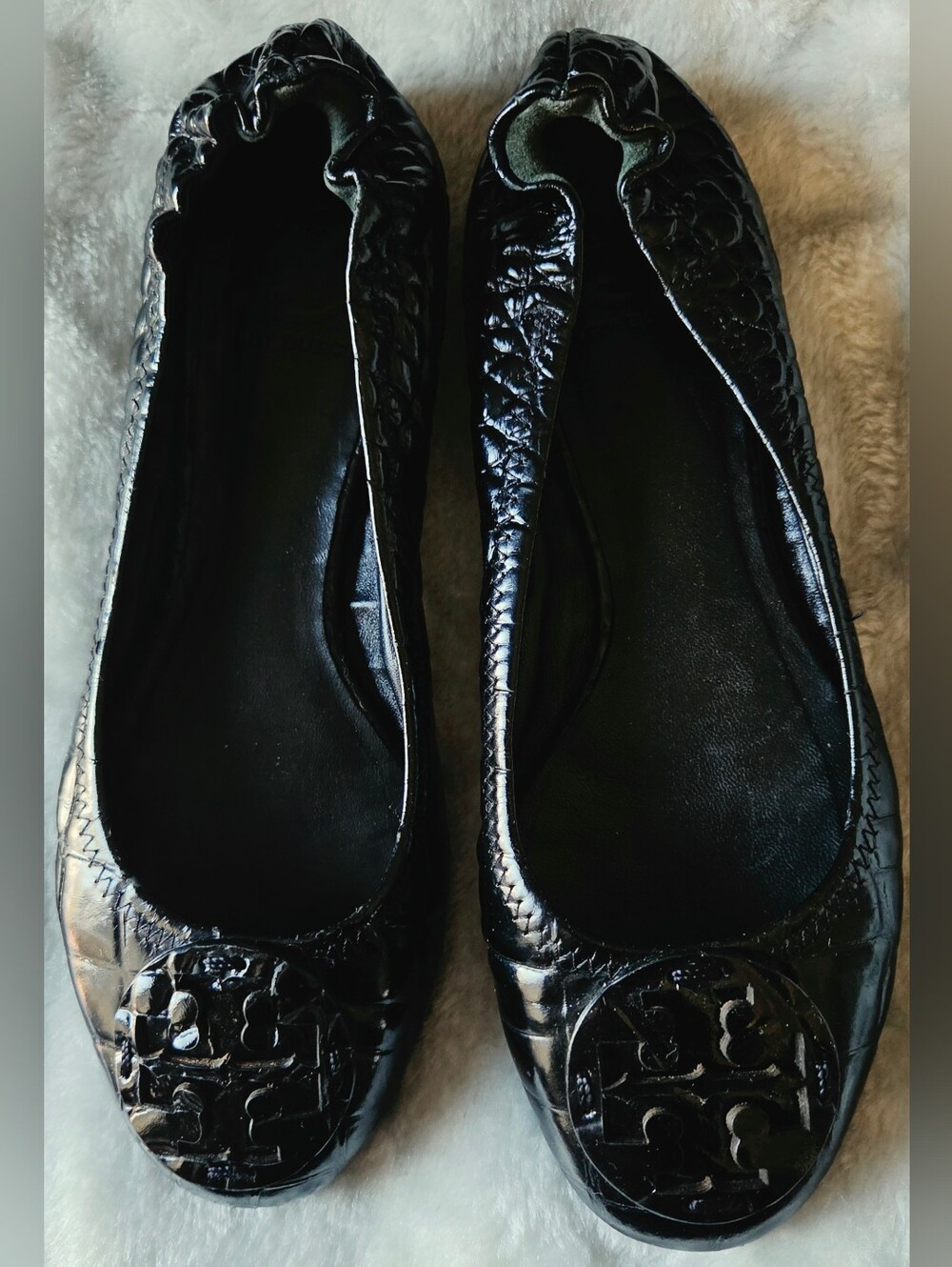 Tory Burch Black Croc  Patent Leather Ballet Flats